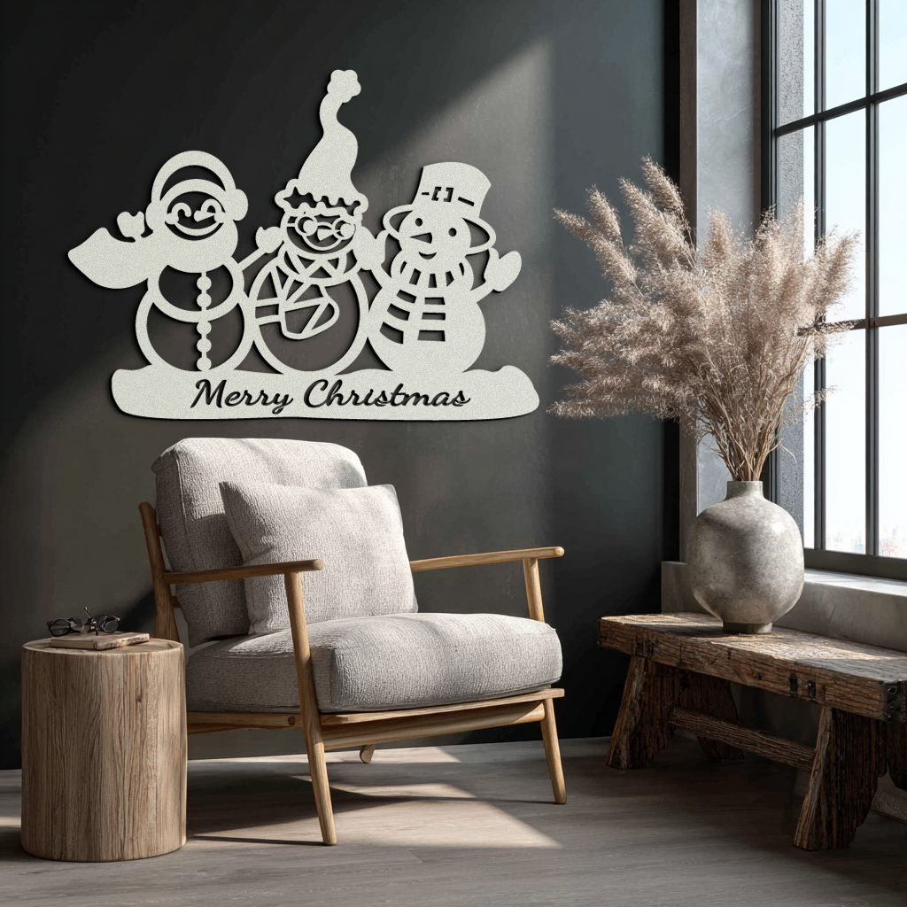 Frosty Trio Metal Wall Art - Merry Christmas Snowman Holiday Decor- KAF306 - Tampa Home & Garden Store