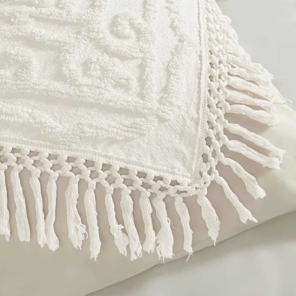 Full/Queen 100-Percent Cotton Chenille Bedspread with Fringe Hem in Off-White - Tampa Home & Garden Store