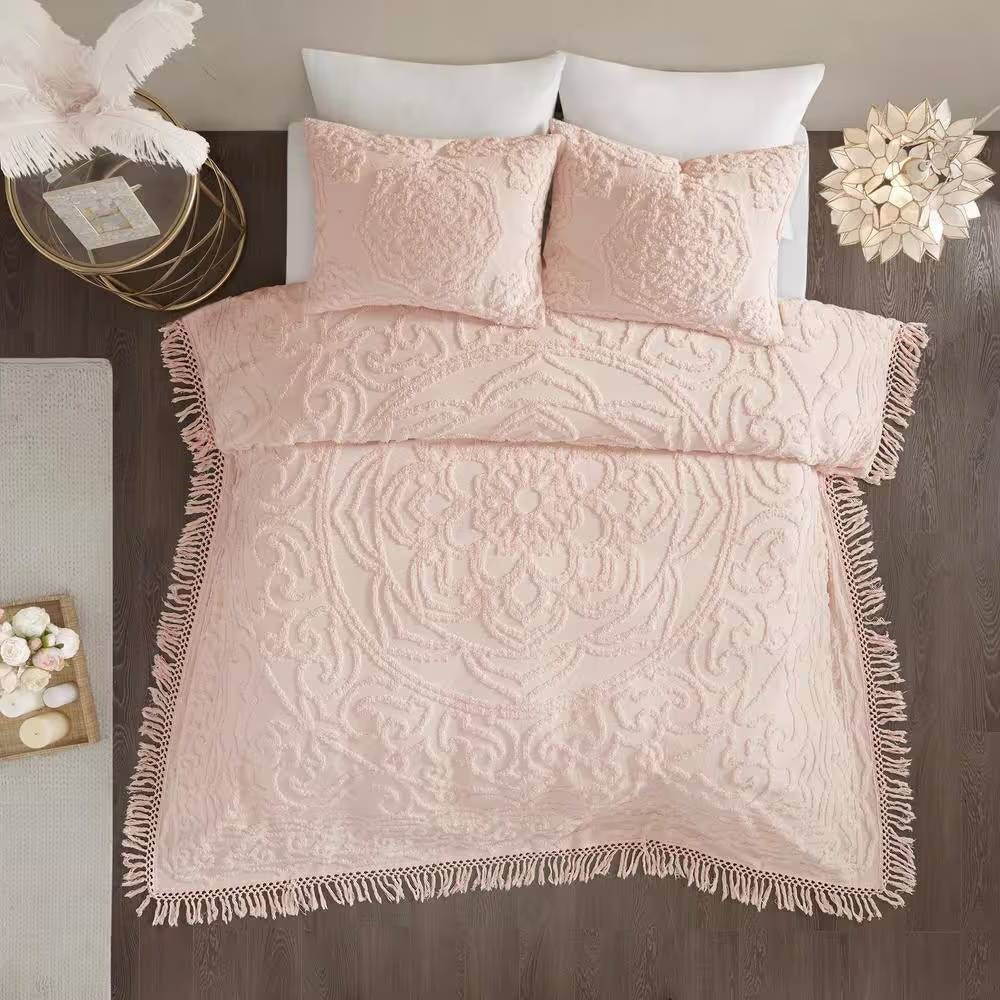 Full/Queen 100-Percent Cotton Chenille Bedspread with Fringe Hem in Pink Blush - Tampa Home & Garden Store