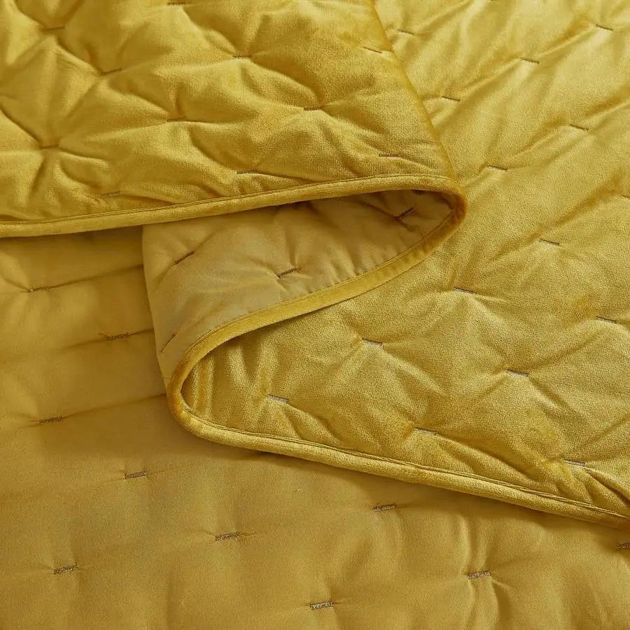 Full / Queen 3-Piece Mustard Yellow Velvet Embroidered Lavishly Soft Quilt Set - Tampa Home & Garden Store