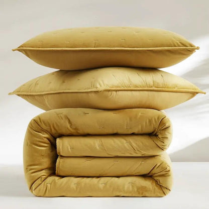 Full / Queen 3-Piece Mustard Yellow Velvet Embroidered Lavishly Soft Quilt Set - Tampa Home & Garden Store