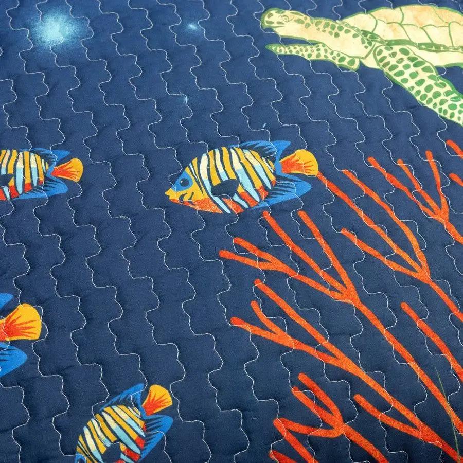 Full/Queen 3 Piece Ocean Navy Blue Clown Fish Coral Reef Reversible Quilt Set - Tampa Home & Garden Store