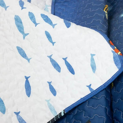Full/Queen 3 Piece Ocean Navy Blue Clown Fish Coral Reef Reversible Quilt Set - Tampa Home & Garden Store