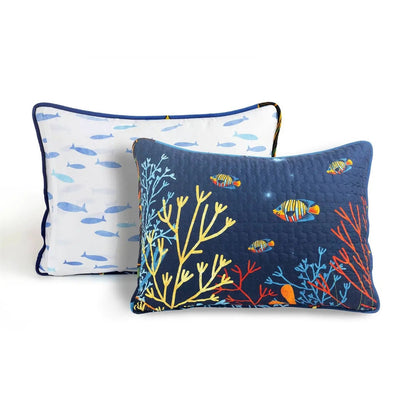 Full/Queen 3 Piece Ocean Navy Blue Clown Fish Coral Reef Reversible Quilt Set - Tampa Home & Garden Store