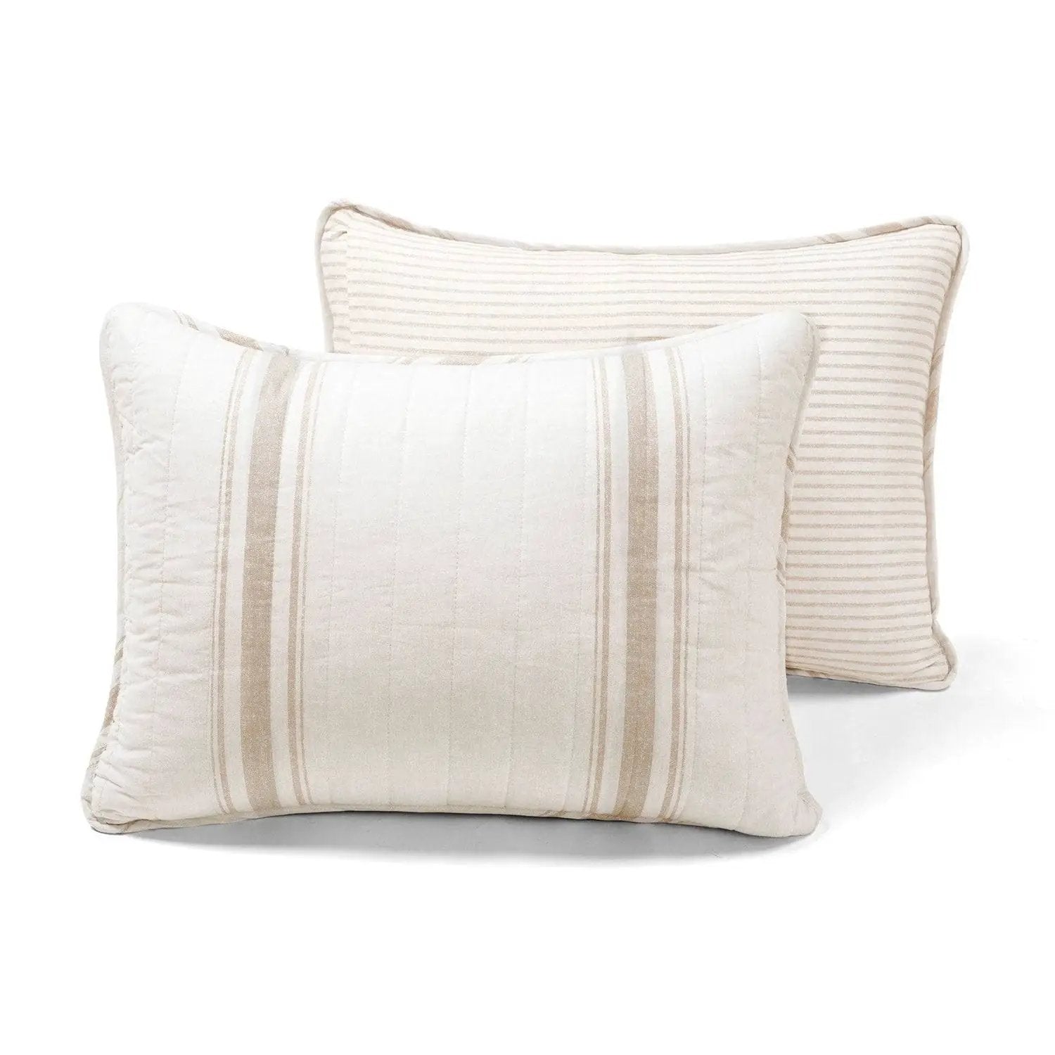 Beige Cream Stripe 3 Piece Reversible Quilt Set with 2 striped pillows HomePacific on Tampa Home & Garden Store