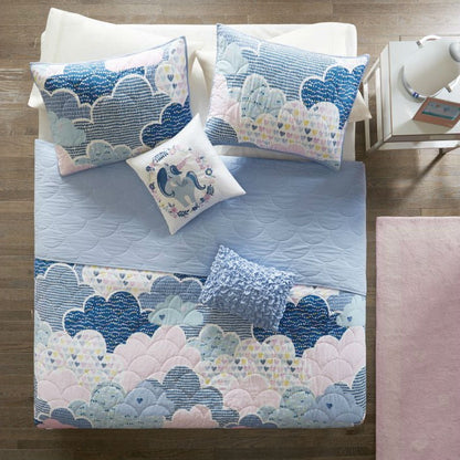 Full/Queen Kids Blue Pink Unicorn Clouds Quilt Coverlet Bedspread Set - Tampa Home & Garden Store