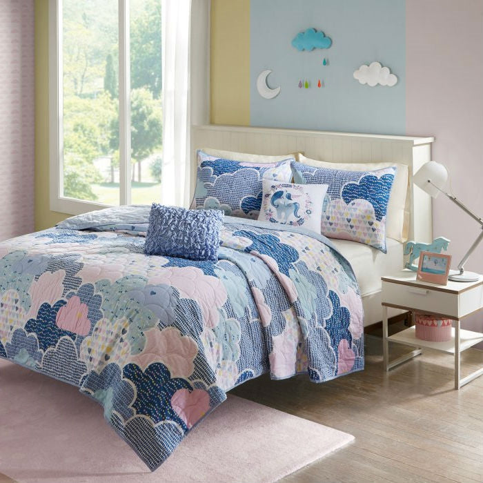 Full/Queen Kids Blue Pink Unicorn Clouds Quilt Coverlet Bedspread Set - Tampa Home & Garden Store