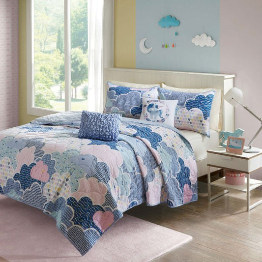 Full/Queen Kids Blue Pink Unicorn Clouds Quilt Coverlet Bedspread Set - Tampa Home & Garden Store
