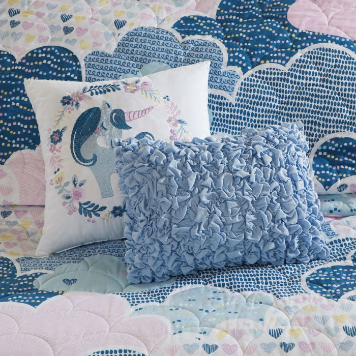 Full/Queen Kids Blue Pink Unicorn Clouds Quilt Coverlet Bedspread Set - Tampa Home & Garden Store