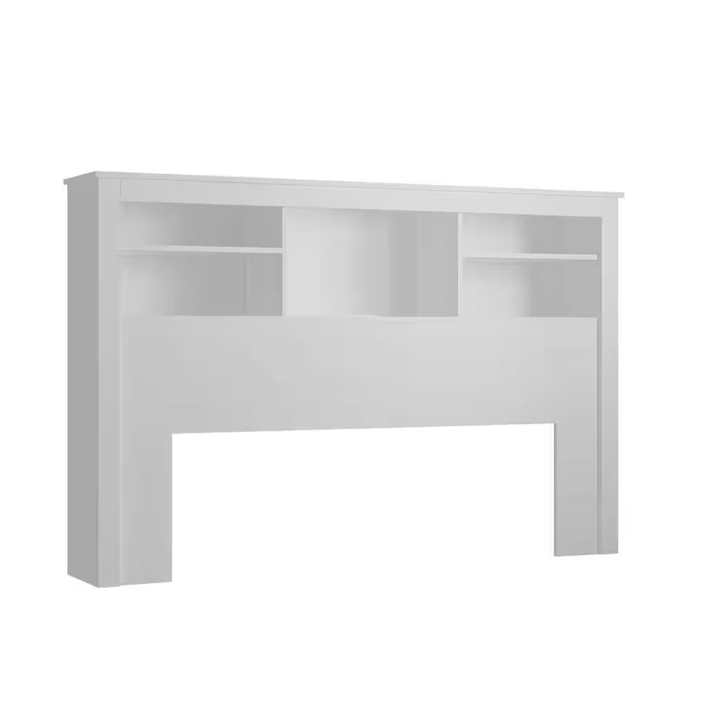 Full / Queen Modern Bookcase Headboard with LED Lights in White Wood Finish - Tampa Home & Garden Store