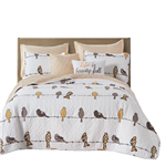 Full/Queen Yellow Brown Grey Floral Birds On Wire Lightweight 7 Piece Quilt Set - Tampa Home & Garden Store