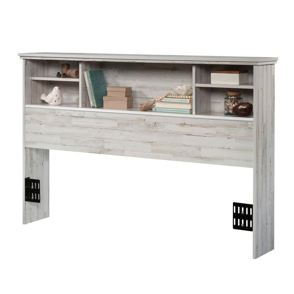 Full / Queen size Farmhouse Bookcase Headboard in Grey White Wood Finish - Tampa Home & Garden Store