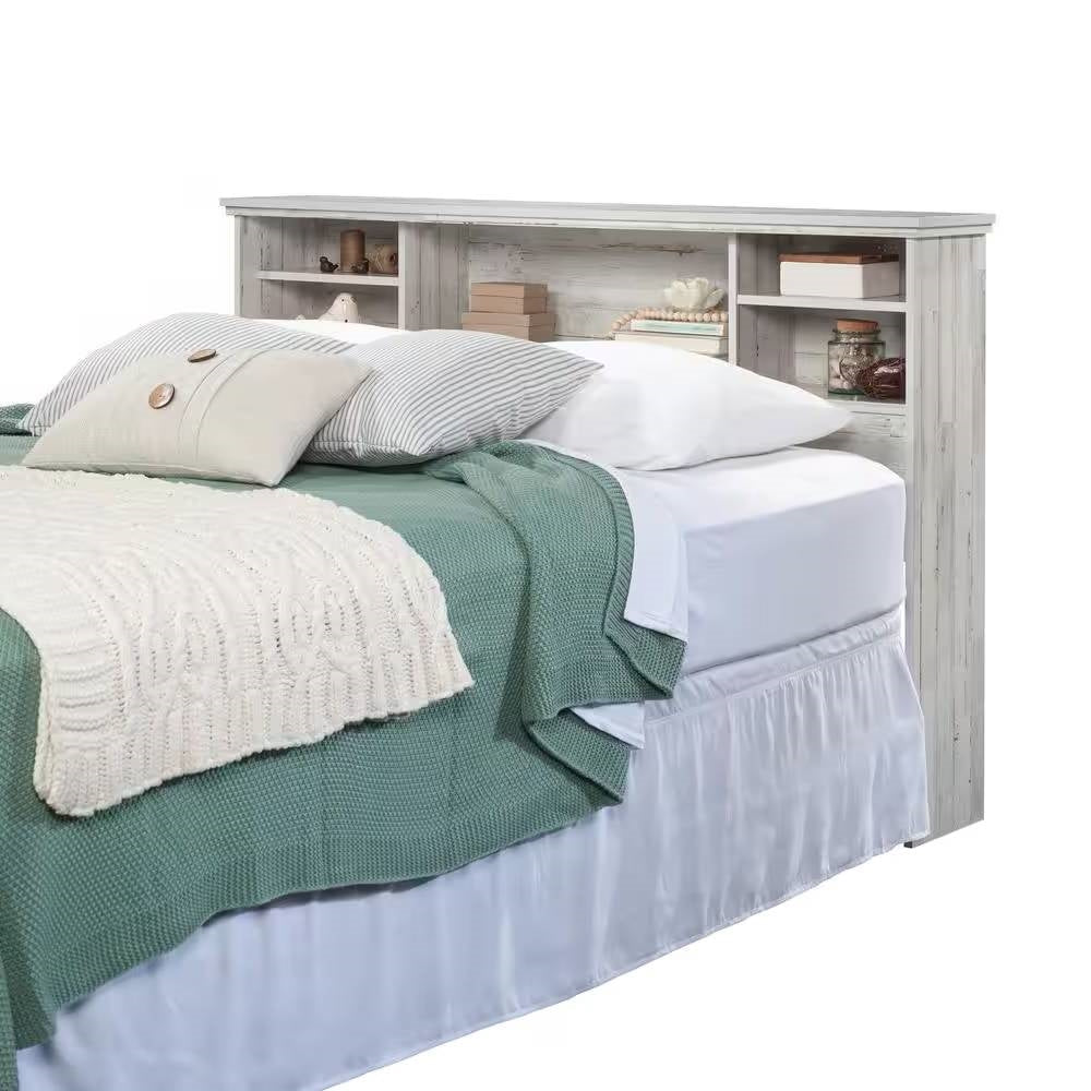 Full / Queen size Farmhouse Bookcase Headboard in Grey White Wood Finish - Tampa Home & Garden Store