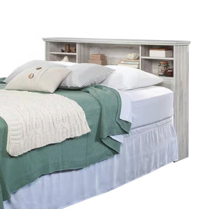 Full / Queen size Farmhouse Bookcase Headboard in Grey White Wood Finish - Tampa Home & Garden Store