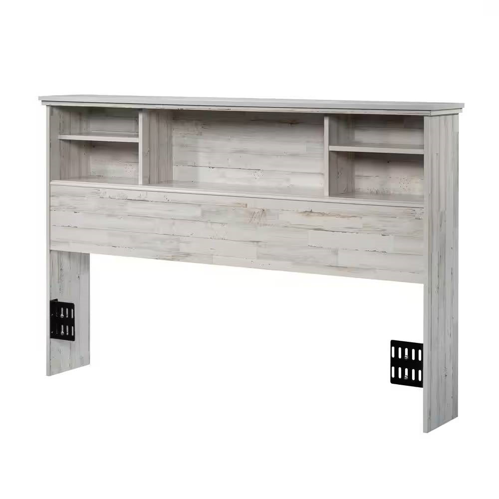 Full / Queen size Farmhouse Bookcase Headboard in Grey White Wood Finish - Tampa Home & Garden Store