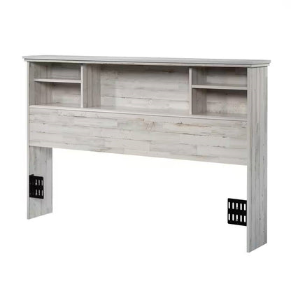 Full / Queen size Farmhouse Bookcase Headboard in Grey White Wood Finish - Tampa Home & Garden Store