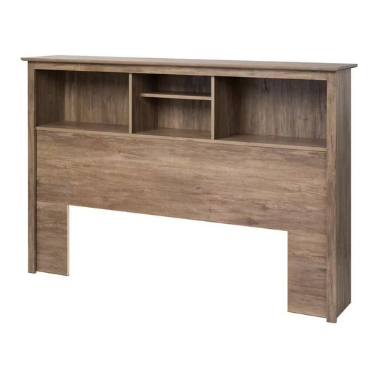 Full / Queen size Freestanding Bookcase Headboard in Grey Brown Wood Finish - Tampa Home & Garden Store