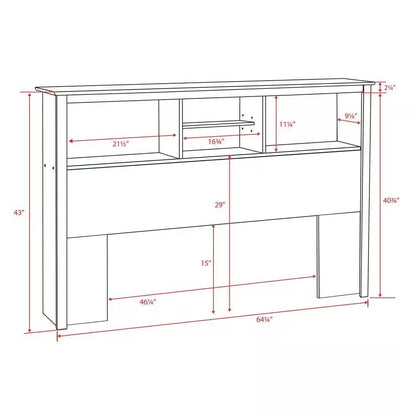 Full / Queen size Freestanding Bookcase Headboard in Grey Brown Wood Finish - Tampa Home & Garden Store