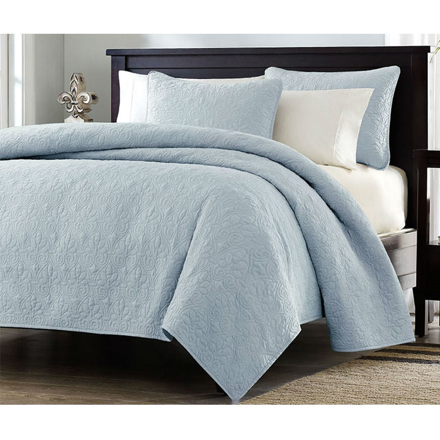 Full / Queen size Quilted Bedspread Coverlet with 2 Shams in Light Blue - Tampa Home & Garden Store