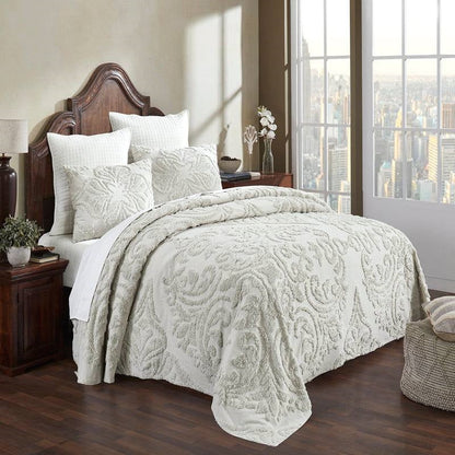 Full Size 100-Percent Cotton Chenille 3-Piece Coverlet Bedspread Set in Ivory - Tampa Home & Garden Store