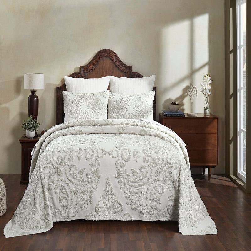 Full Size 100-Percent Cotton Chenille 3-Piece Coverlet Bedspread Set in Ivory - Tampa Home & Garden Store