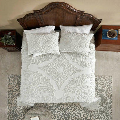 Full Size 100-Percent Cotton Chenille 3-Piece Coverlet Bedspread Set in Ivory - Tampa Home & Garden Store