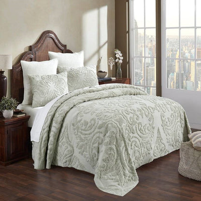 Full Size 100-Percent Cotton Chenille 3-Piece Coverlet Bedspread Set in Sage - Tampa Home & Garden Store