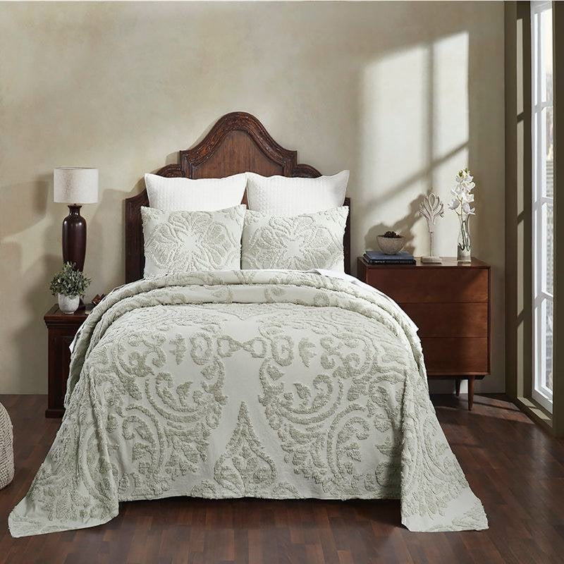 Full Size 100-Percent Cotton Chenille 3-Piece Coverlet Bedspread Set in Sage - Tampa Home & Garden Store
