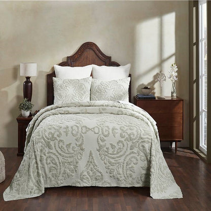 Full Size 100-Percent Cotton Chenille 3-Piece Coverlet Bedspread Set in Sage - Tampa Home & Garden Store
