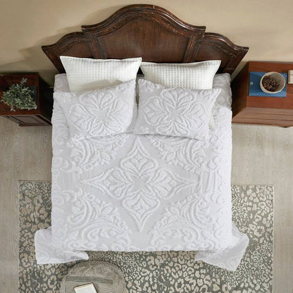 Full Size 100-Percent Cotton Chenille 3-Piece Coverlet Bedspread Set in White - Tampa Home & Garden Store