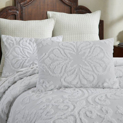 Full Size 100-Percent Cotton Chenille 3-Piece Coverlet Bedspread Set in White - Tampa Home & Garden Store