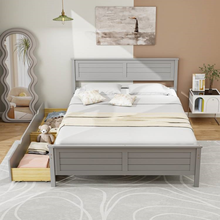 Full Size Grey Platform Bed Frame with 2 Storage Drawers - Tampa Home & Garden Store