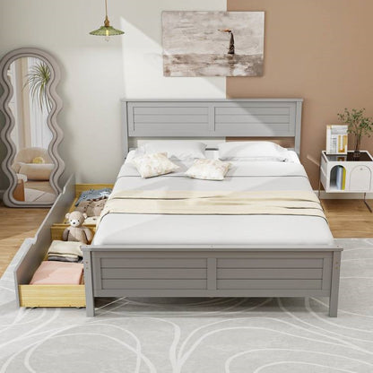 Full Size Grey Platform Bed Frame with 2 Storage Drawers - Tampa Home & Garden Store