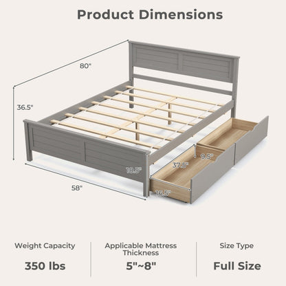 Full Size Grey Platform Bed Frame with 2 Storage Drawers - Tampa Home & Garden Store