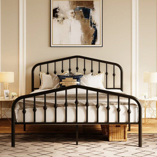 Full Size Vintage Farmhouse Spindle Black Metal Platform Bed - Tampa Home & Garden Store