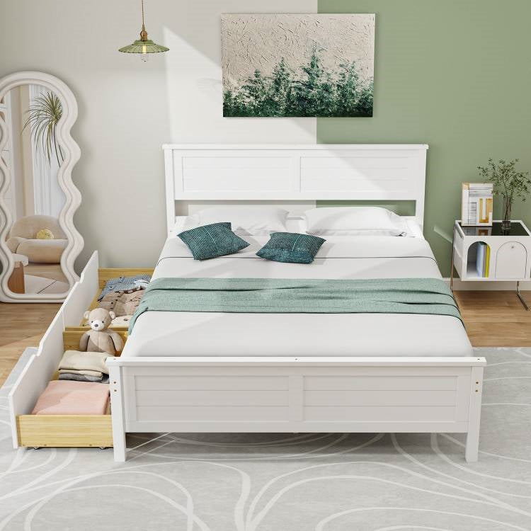 Full Size White Platform Bed Frame with 2 Storage Drawers - Tampa Home & Garden Store