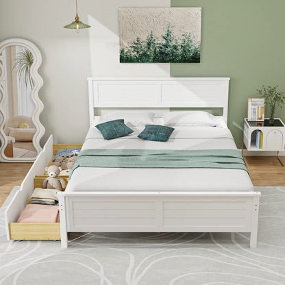Full Size White Platform Bed Frame with 2 Storage Drawers - Tampa Home & Garden Store