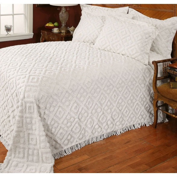 Full size Beige Chenille Cotton Bedspread with Fringe Edges - Tampa Home & Garden Store