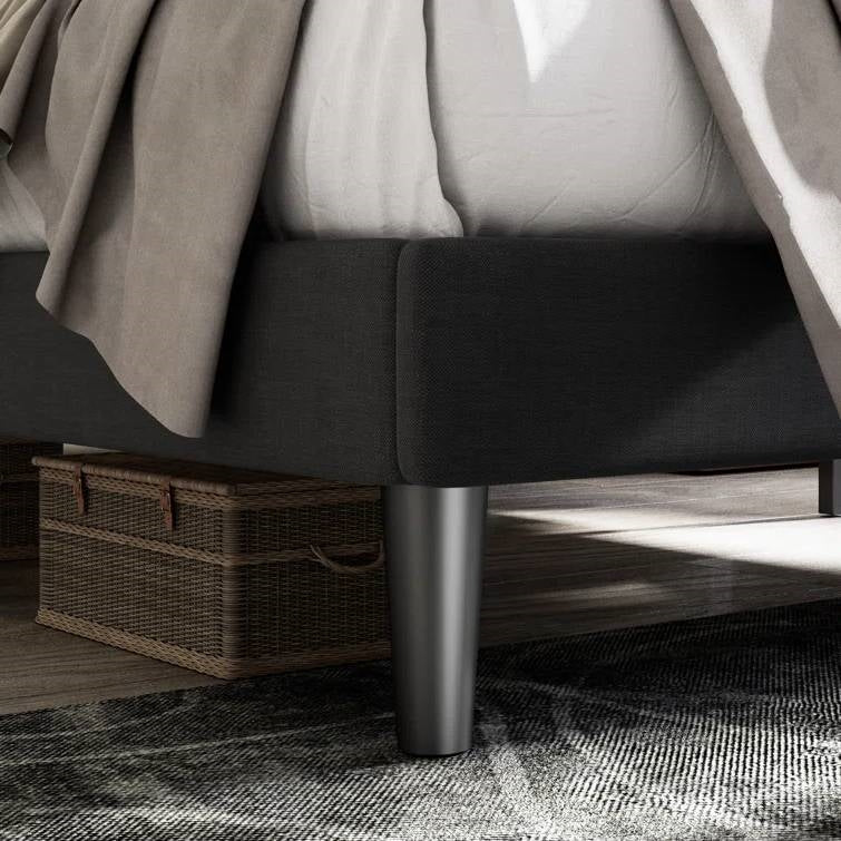 Full size Black Linen Upholstered Platform Bed with Button-Tufted Headboard - Tampa Home & Garden Store