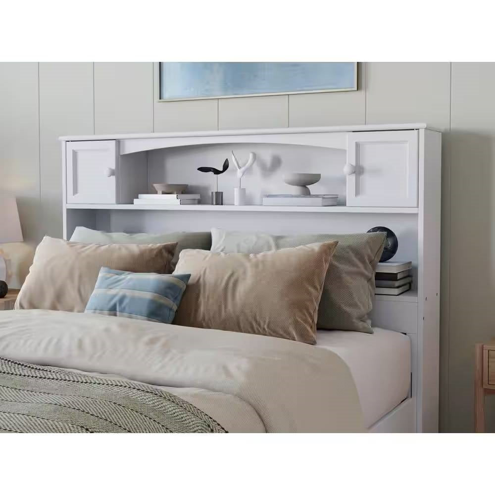 Full size Farmhouse Bookcase Headboard in White Wood Finish - Tampa Home & Garden Store