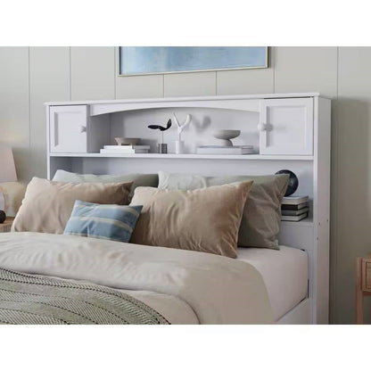 Full size Farmhouse Bookcase Headboard in White Wood Finish - Tampa Home & Garden Store