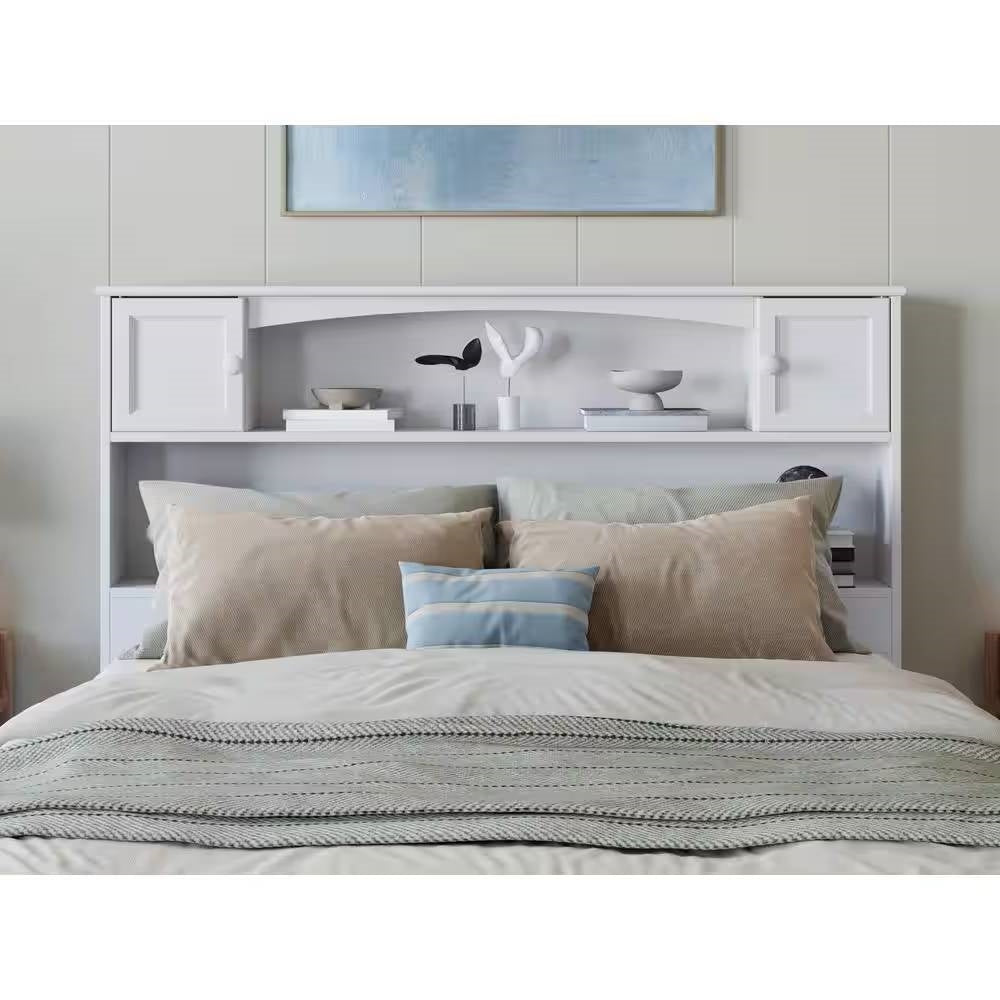 Full size Farmhouse Bookcase Headboard in White Wood Finish - Tampa Home & Garden Store