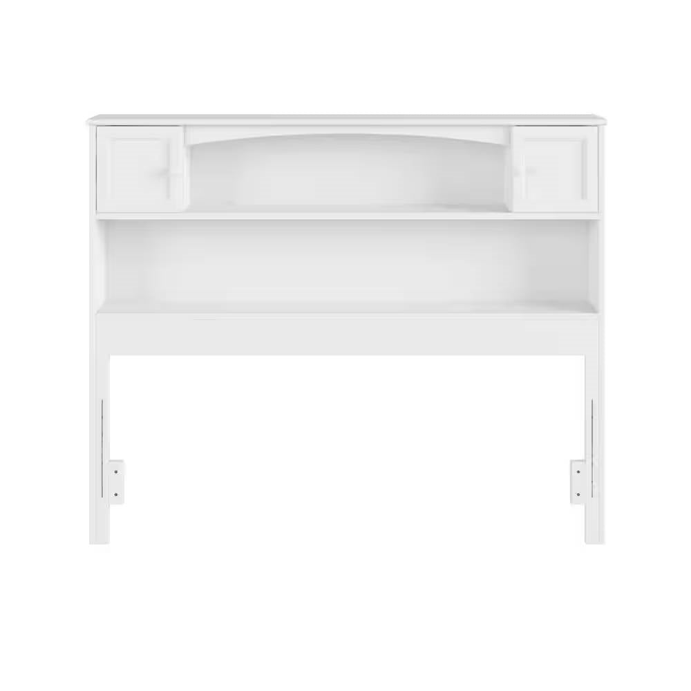 Full size Farmhouse Bookcase Headboard in White Wood Finish - Tampa Home & Garden Store