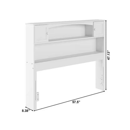Full size Farmhouse Bookcase Headboard in White Wood Finish - Tampa Home & Garden Store