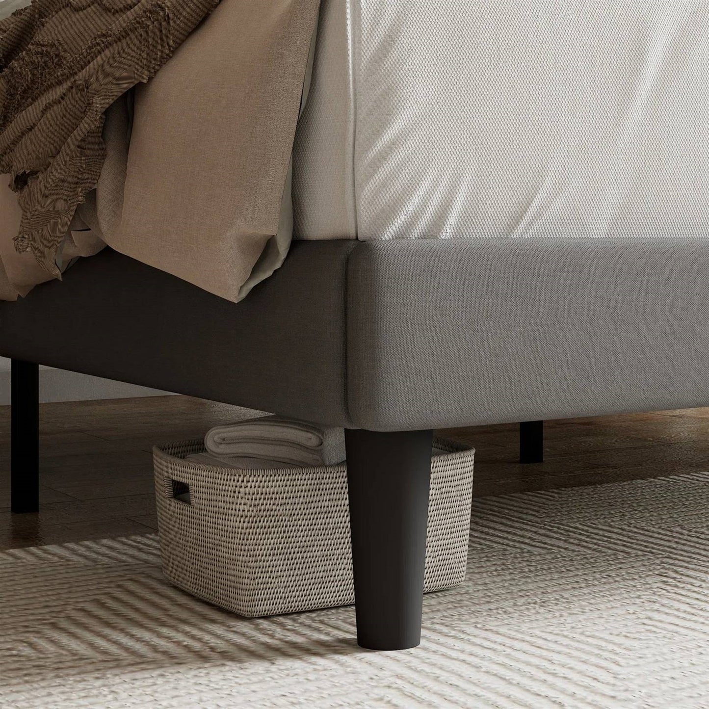 Full size Grey Linen Upholstered Platform Bed Frame with Button-Tufted Headboard - Tampa Home & Garden Store