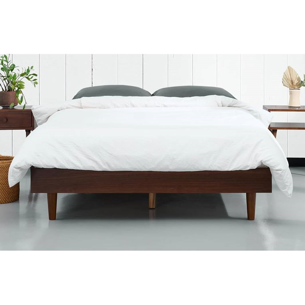 Full size Mid-Century Modern Platform Bed Frame in Dark Brown Wood Finish - Tampa Home & Garden Store