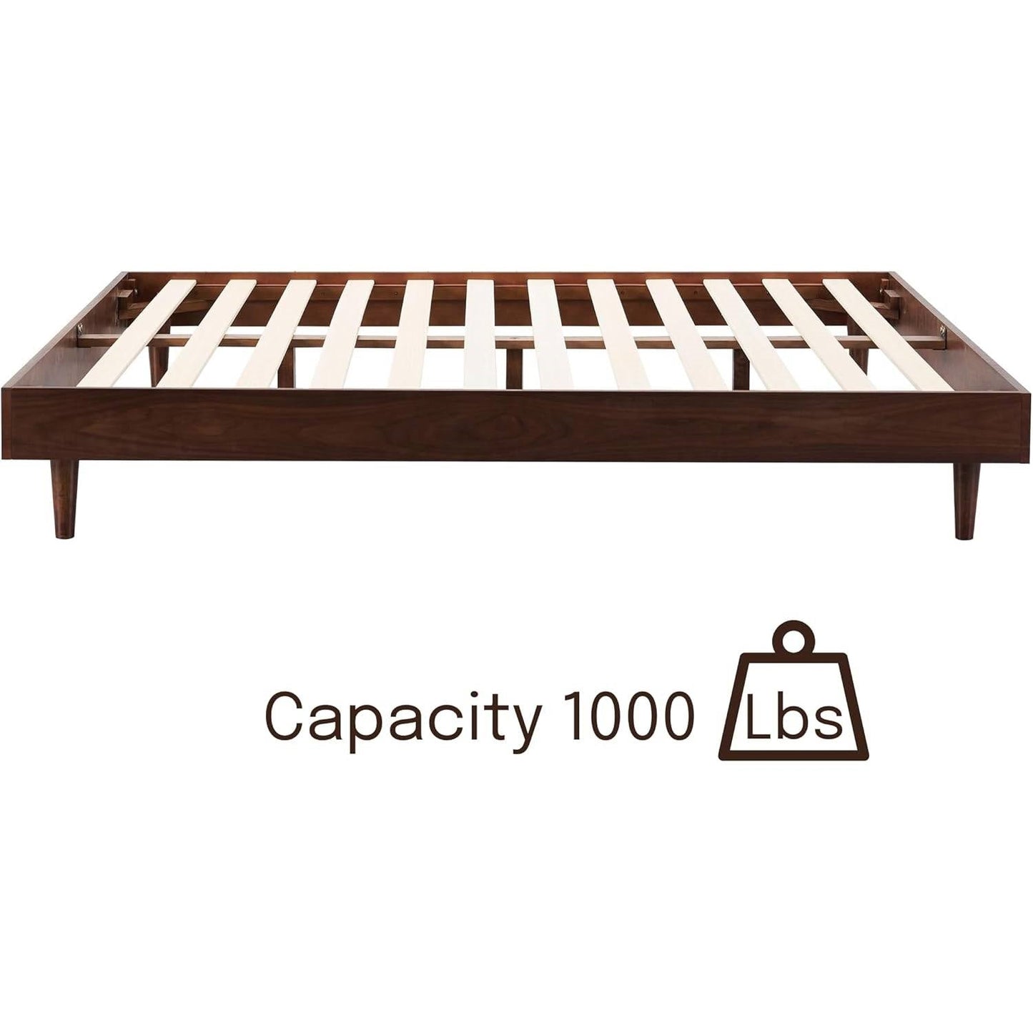 Full size Mid-Century Modern Platform Bed Frame in Dark Brown Wood Finish - Tampa Home & Garden Store