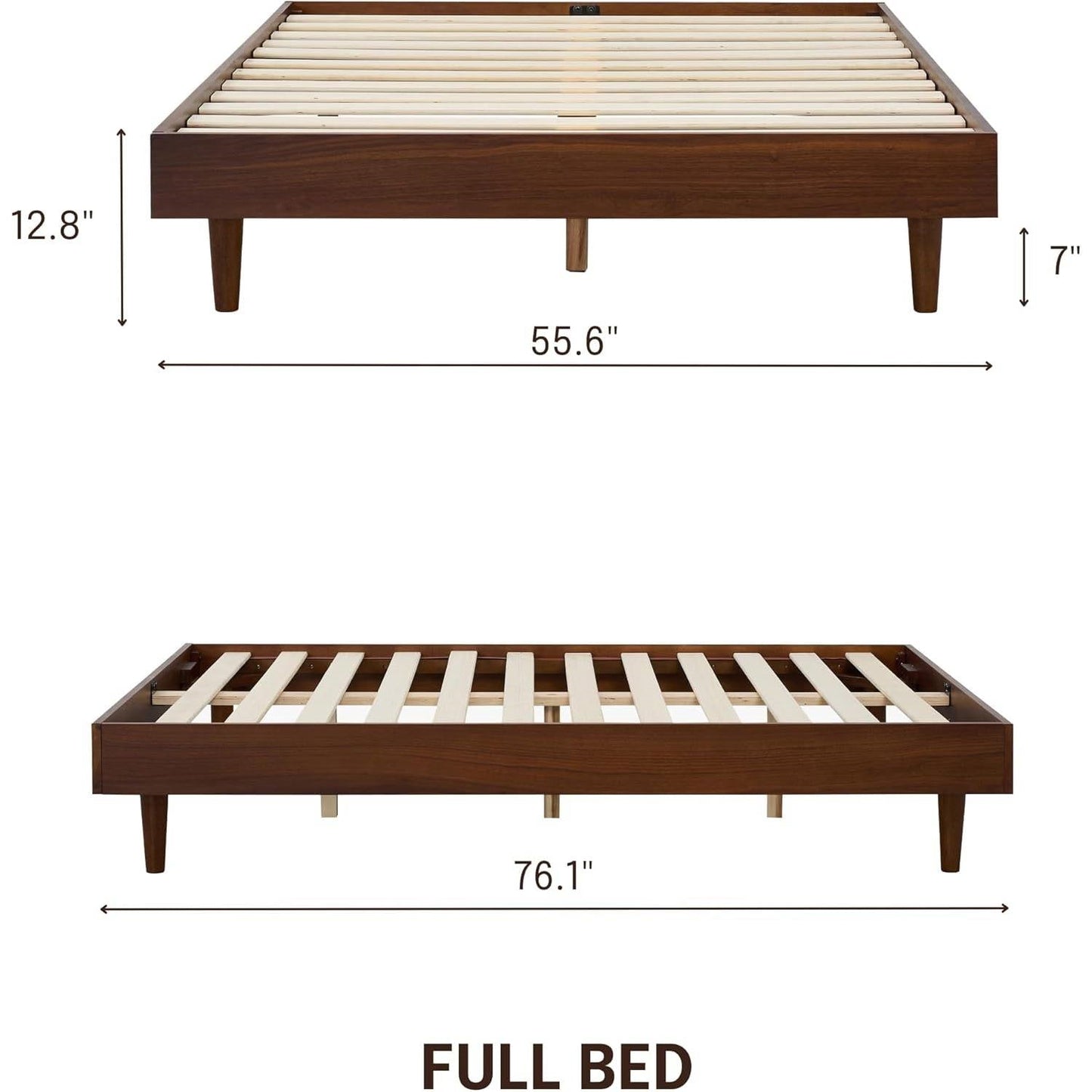 Full size Mid-Century Modern Platform Bed Frame in Dark Brown Wood Finish - Tampa Home & Garden Store