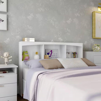 Full size Modern Farmhouse Bookcase Headboard in White Wood Finish - Tampa Home & Garden Store