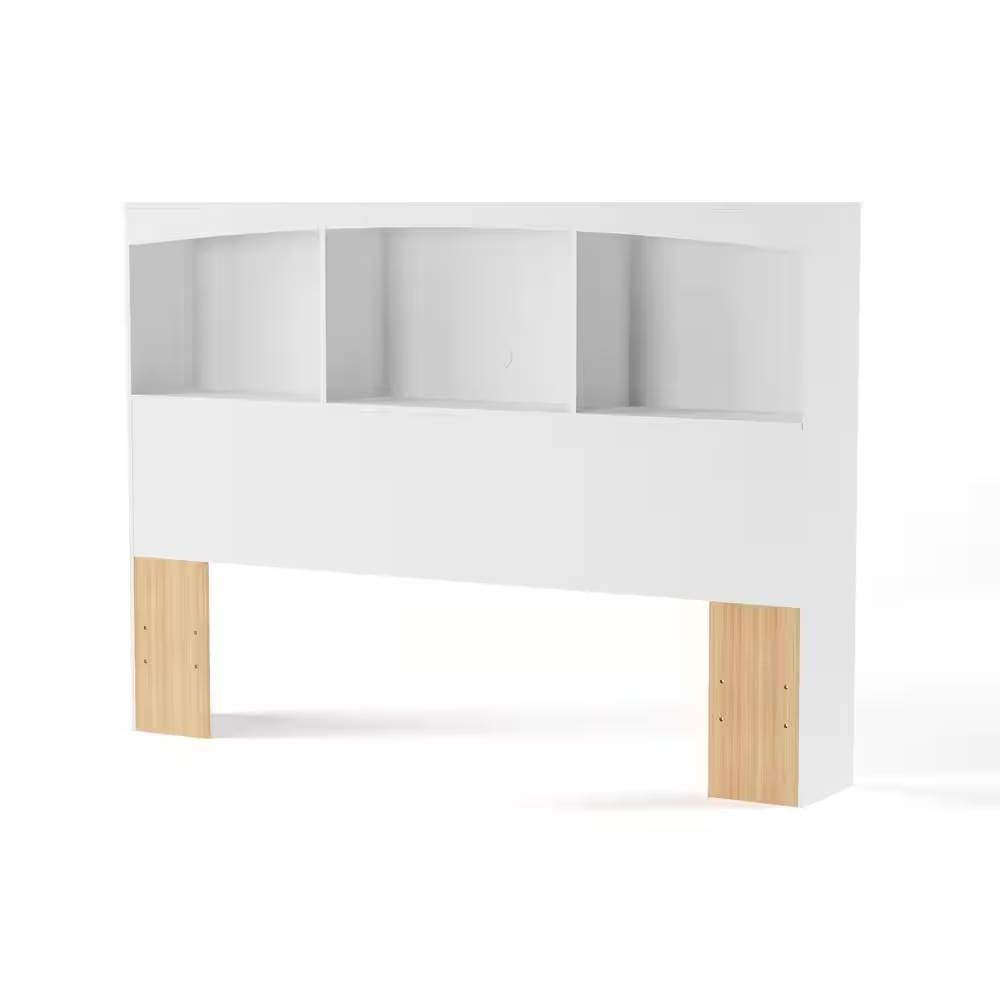 Full size Modern Farmhouse Bookcase Headboard in White Wood Finish - Tampa Home & Garden Store